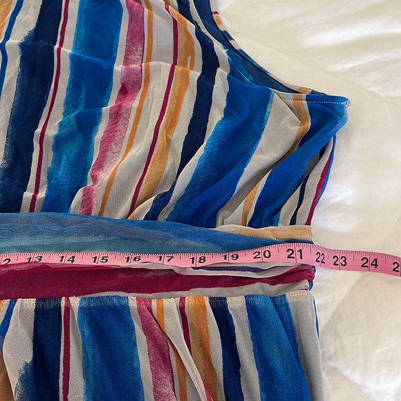LEOTA Watercolor Stripe Aria Midi Dress Sheer with back tie detail. Size 4XL - Picture 13 of 14